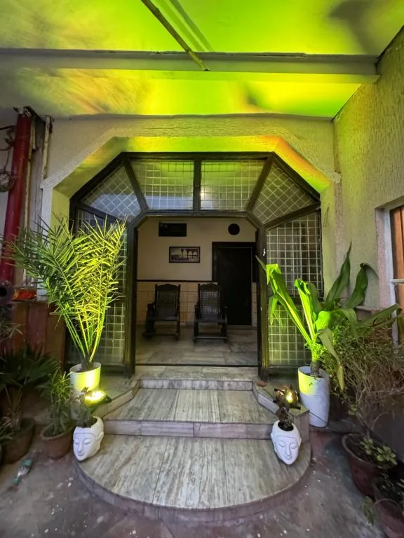 Plant-lined entrance passage