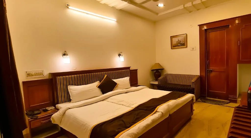 Double room, warm wood interior